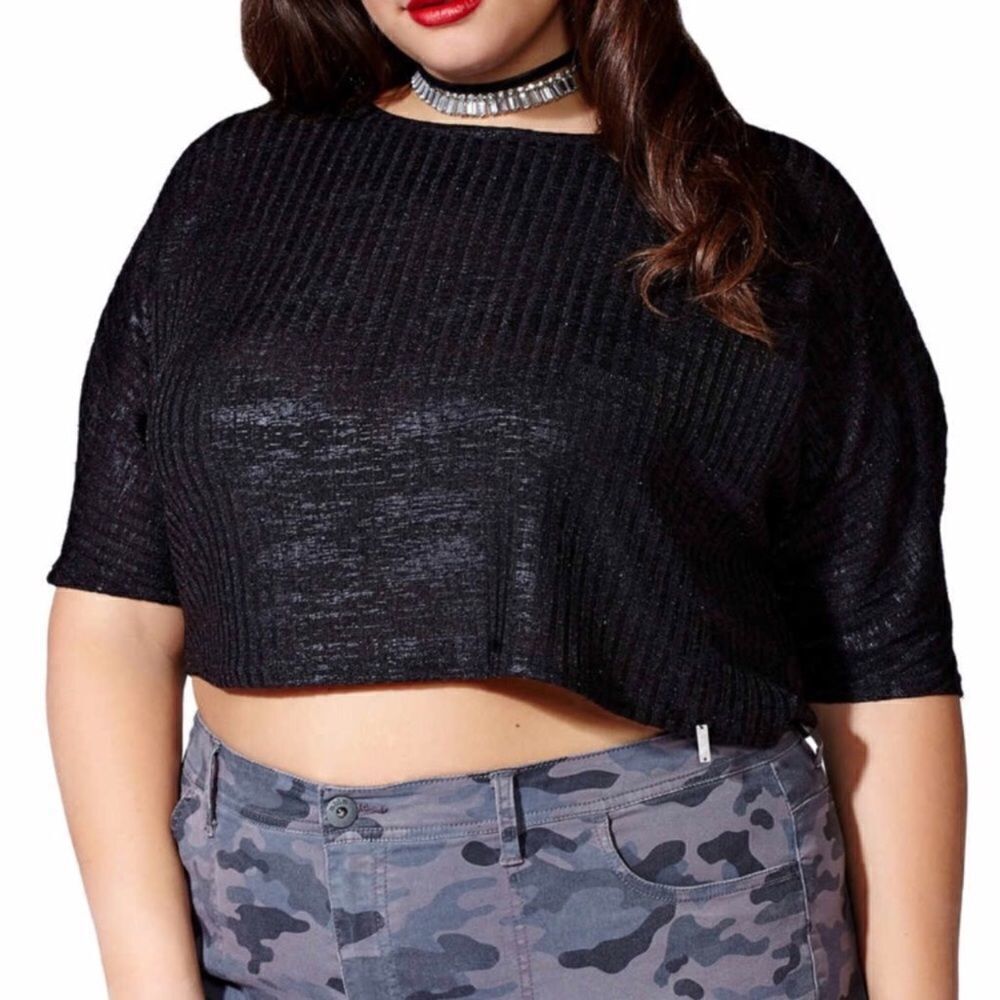 Tess Holliday x mblm Black Foil Print Crop Top Sz 1X NWT